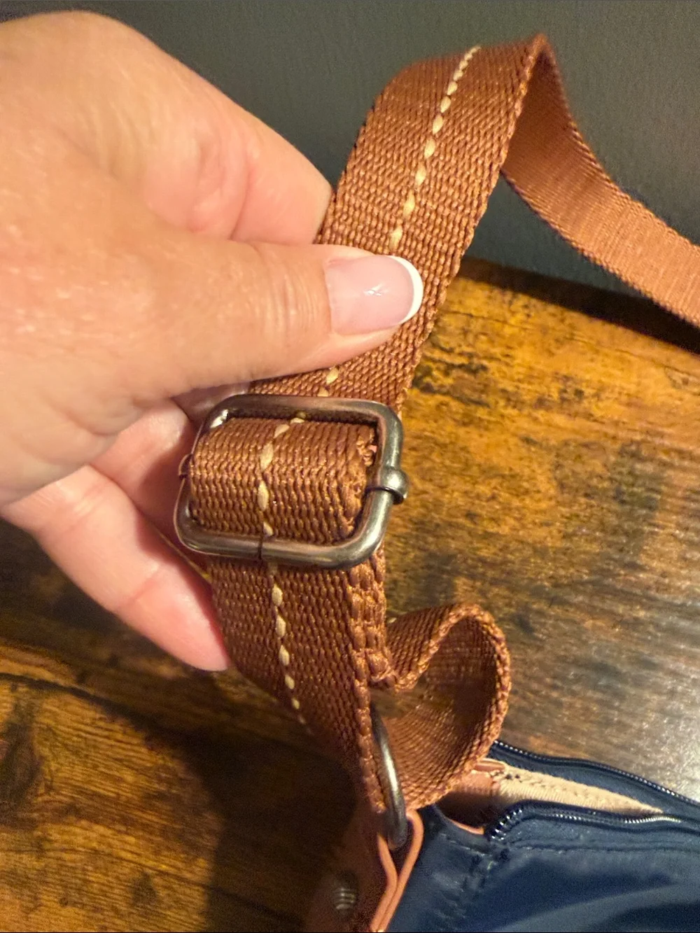 The Sak Navy Nylon Crossbody with Tan Strap